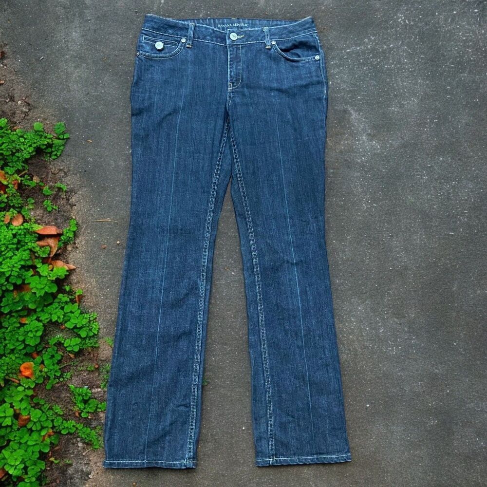 Banana Republic Stretch Straight Leg Mid Rise Dark Denim Jeans Women's Size 8